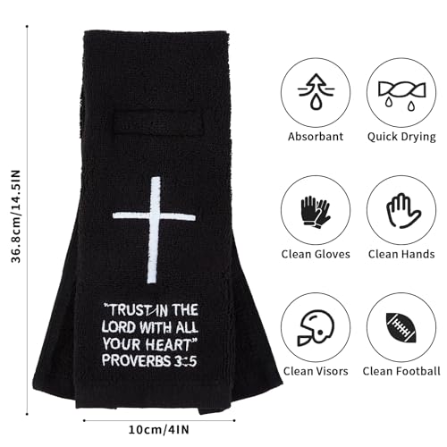 Black Football Towel with Hook and Loop Closure, Cotton Christian Cross Quarterback Qb Sports Towels for Men Youth Boys Adults - color: Proverbs 3:5(black）