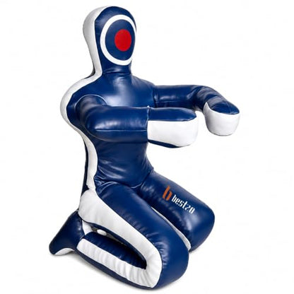 Bestzo MMA Martial Arts Brazilian Grappling Dummy Jiu Jitsu Punching Bag Sitting Position-Unfilled Hands on Front - color: Synthetic Leather Blue, size: 70 inches (6 ft)
