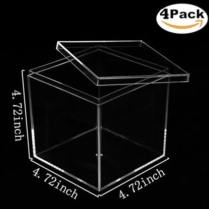 Acrylic Box Clear Display Boxes with Lids Plastic Decorative Boxes for Collectibles,Wedding Party - size: 4.73 x 4.73 x 4.73 Inch