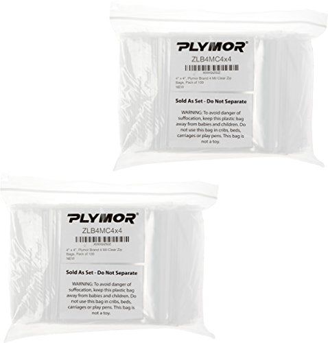Plymor 4" x 4" (Pack of 200), 4 Mil Heavy Duty Zipper Reclosable Plastic Bags - size: 4" x 4" (200 Count)