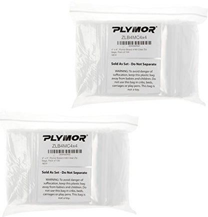 Plymor 4" x 4" (Pack of 200), 4 Mil Heavy Duty Zipper Reclosable Plastic Bags - size: 4" x 4" (200 Count)