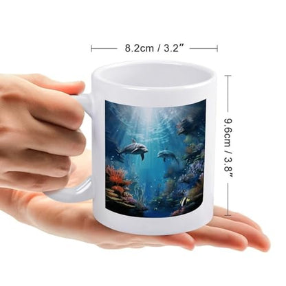 11oz White Ceramic Coffee Mug Funny Blue Ocean Underwater Fish Tea Cup Microwave & Dishwasher Safe, Lead-Free for Home Office Daily Use & Gifting