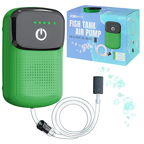 Skywin Portable Aerator for Fish,USB Rechargeable Live Bait Aerator 18–32H Battery, Keeps Bait Alive Anywhere, Quiet Aquarium Water Pump for Buckets, Coolers, Aquariums, Salt & Freshwater - color: Green (1 Pack)