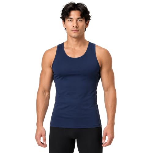 DEVOPS 3 Pack Men's Muscle Dry Fit Compression Tank Top Sleeveless Shirt - color: Black / Olive / Navy, size: Small