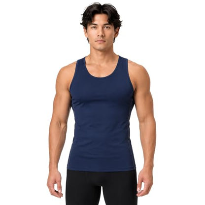 DEVOPS 3 Pack Men's Muscle Dry Fit Compression Tank Top Sleeveless Shirt - color: Black / Olive / Navy, size: Small
