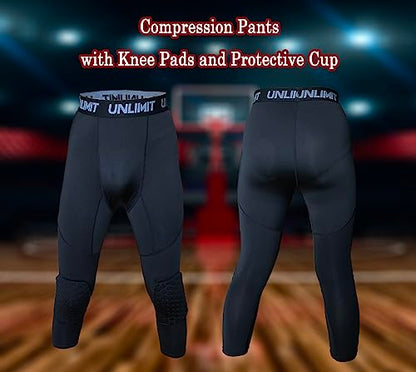 Compression Pants with Knee Pads and Protective Cup for Mens in Baseball Football Lacrosse MMA Basketball and Hockey, Black. - color: Legging With Cup, size: Medium