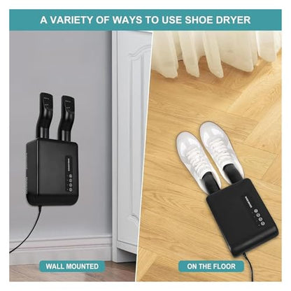 Electric Shoe and Boot Dryer, Fast Drying Compact Easy-to-Use Shoe Warmer, Timer 1/2/3H, 360° Even Heat Distribution - color: Black