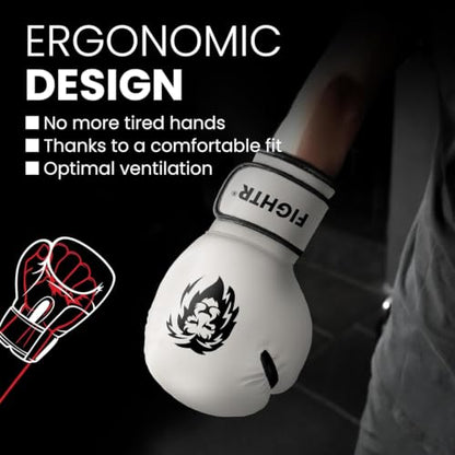 FIGHTR® Boxing Gloves - Pro Training Sparring Gloves - color: White / Black, size: 16 oz