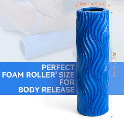 SUBCULTUREPICK Medium Density Foam Roller for Deep Tissue Muscle Massage | 15" Wave Textured Muscle Back Roller for Back and Leg Muscles - Self Myofascial Release of Painful, Fitness for Pilates, Yoga - color: Blue
