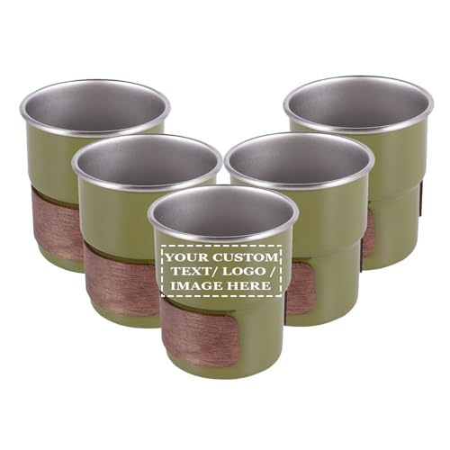 5 Pack Customized Logo/Text Stainless Steel Coffee Cups, for Drinking Coffee, Water, Wine, Beer and More, Widely Used for Parties, Events, Outdoors (ArmyGreen with sleeve, 10oz / 300ml) - color: ArmyGreen with sleeve