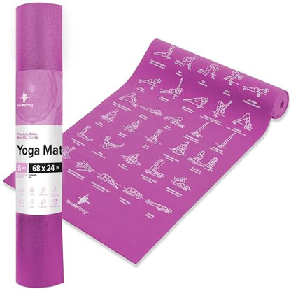 NewMe Fitness Thick Yoga Mat for Women and Men - 5mm Non Slip Pilates Mat - color: Purple
