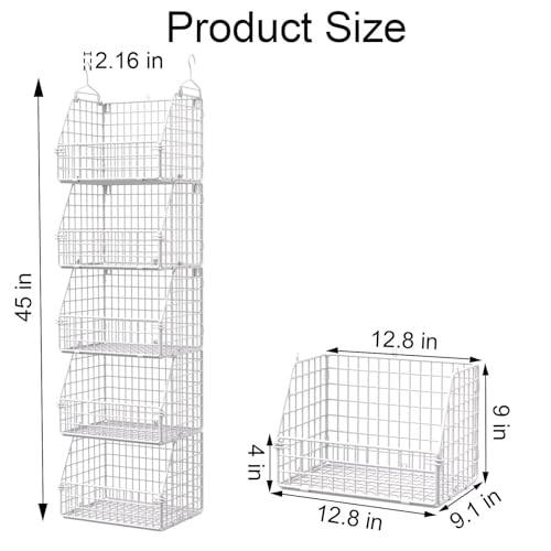Hanging Closet Organizer and Storage, Clothes Hanging Shelves Wire Baskets for Clothing Sweaters Purse Handbags Shoes White 5 Tier - color: White-5pcs