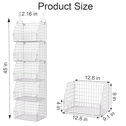 Hanging Closet Organizer and Storage, Clothes Hanging Shelves Wire Baskets for Clothing Sweaters Purse Handbags Shoes White 5 Tier - color: White-5pcs