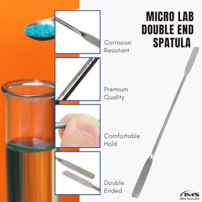Stainless Steel Lab Laboratory Mini Double-Ended Spatula Micro Square/Round End Sampler - 9" (1)