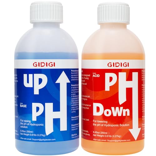 Hydroponics pH Up Down Solution pH Control Kit,pH Adjuster for Hydroponic, Aquaponic, Balance Nutrient Solution, Include pH Test Strips(8.45oz/250ml)