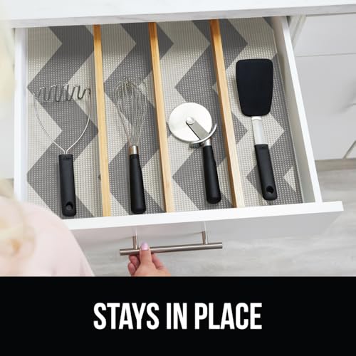 GORILLA GRIP powerGRIP Drawer Shelf and Cabinet Liner, Thick Strong Hold, Non-Adhesive Liners Protect Kitchen Cabinets and Cupboard, Bathroom Drawers, Easy Install, Breathable Mat, 12" x10' Gray White - color: Chevron: Gray/White, style: 12" x 10'