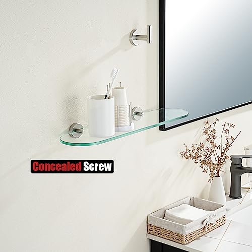 JQK Bathroom Glass Shelf, Tempered Glass Shower Storage 20 by 5 inches, 304 Stainless Steel Brushed Finish Wall Mount, TGS121L20-BN - color: Brushed, size: 20 Inch