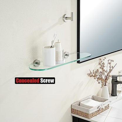JQK Bathroom Glass Shelf, Tempered Glass Shower Storage 20 by 5 inches, 304 Stainless Steel Brushed Finish Wall Mount, TGS121L20-BN - color: Brushed, size: 20 Inch