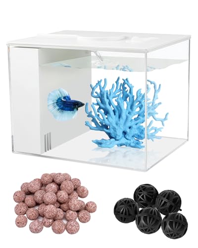 Fish Tank Betta Starter Kit 1 Gallon Desktop Small Aquarium Kit with LED Light and Filter Media & Water Pump– Compact Aquarium for Betta Fish, Small Fish, Shrimp, or Plants