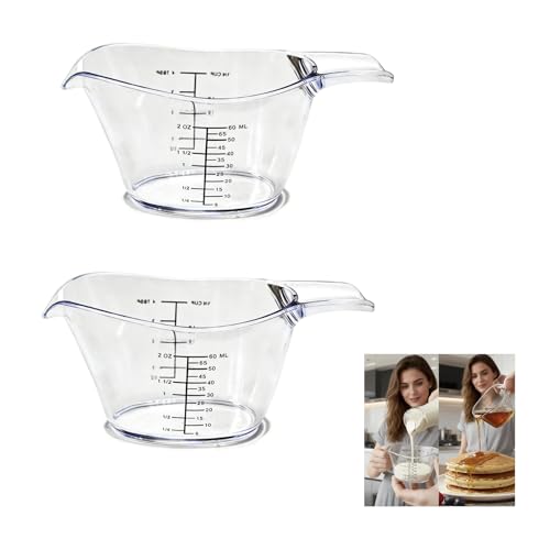 2-Pack Small Measuring Cups, 2 oz/60 ml Mini Measuring Cups, with Small Spoon/Large Spoon/Ounce/Milliliter Markings, Transparent 2 oz Cups, For Kitchen and Laundry
