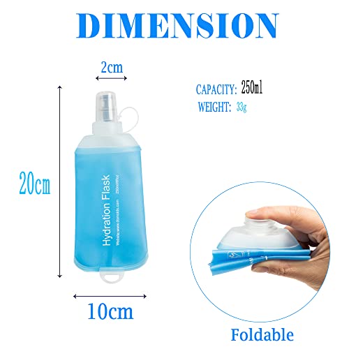 AXEN Soft Flask TPU Foldable Running Hydration Flask, Soft Collapsible Water Bottle for Hydration Pack Cycling Marathon Running Hiking - color: Blue Pack of 2-250ml