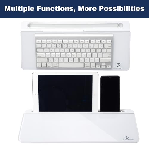 Small Desktop Whiteboard -Glass Dry Erase Board Computer Keyboard Stand White Board Surface Pad with Drawer, Desk Organizers with Accessories for Office, Home, School Supplies - White - color: White
