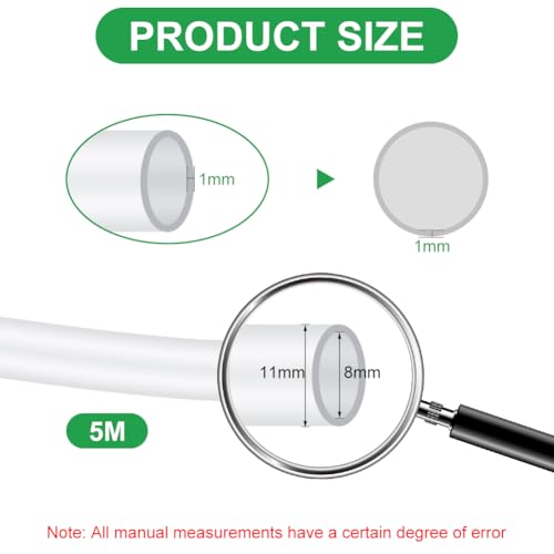 AUAUY 8mm ID X 11mm OD Clear PVC Vinyl Tubing, 5m/16ft Length Lightweight Flexible Tubing Hose, UV Chemical Resistant, Food Grade Plastic Pipe for Irrigation Water Oil Transfer Aquarium, Non-Toxic - color: 5m/16ft length, size: 8mm ID x 11mm OD