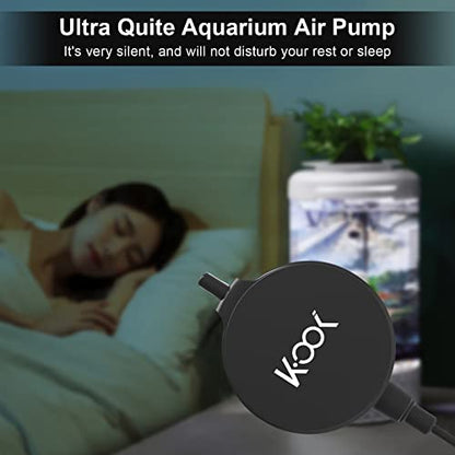 Aquarium Air Pump, 1 Watt Ultra Quiet Mini Oxygen Pump, Powerful Air Aerator Kit for Fish Tank 1-15 Gallon, Including Air Pump Accessories, Back Clip and Suction Cup - color: Black