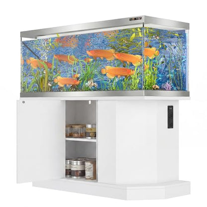 Modern 55-75 Gallon Fish Tank Stand with Built-in Power Outlet, Heavy Duty Aquarium Stand with Cabinet Storage for Fish Turtle Reptile Tanks, 880lbs Capacity, Engineered Wood, Easy Assembly,White