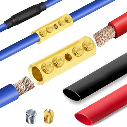 BAALA 1/0 Gauge Wire Butt Connectors Kit Pure Brass, 6PCS Screw Type Quick Wire Connector Butt Terminal,Butt Splice Connectors with 6pcs 3:1 Heat Shrink Tubes - color: Pure Brass, size: 1/0 Gauge