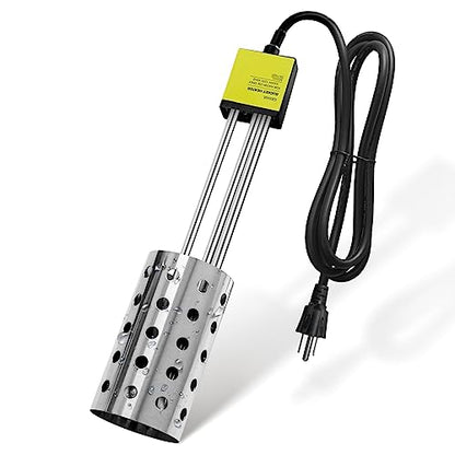 1000W Electric Immersion Heater, Bucket Water Heater with 304 Stainless-Steel Guard, Submersible Bucket Heater with Thermostat and Auto Shutoff, Heats 5 Gallons Water in Minutes