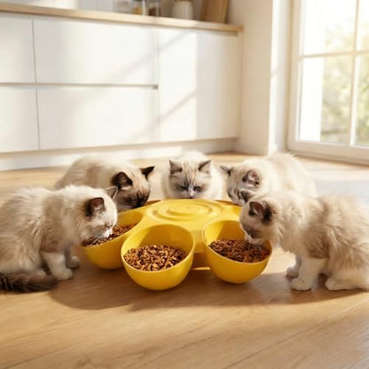 POPETPOP Cat Food Bowl with 6 Bowls - Pet Feeder for Kitten Puppy, Multi Cat Feeder, Multiple Feeder for Indoor s, Feeding Station for Food and Water (Yellow)