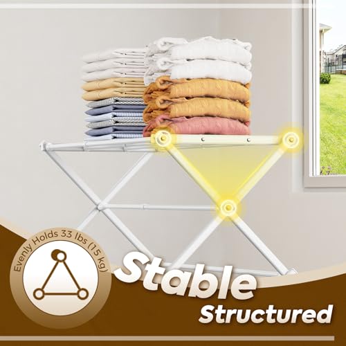 KINGBOARD 3-Tier Extendable Clothes Drying Rack, Small & Foldable, White | 37.4"H x 33.8"W x 11.2"D, Space-Saving Collapsible, Easy Assembly, Rust-Resistant Iron Frame, Indoor Outdoor Use, 25lb - color: White