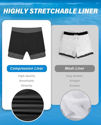 Gleeease 5 Inch Mens Swim Trunks with Compression Liner Men's Bathing Suit - color: Dark Grey, size: X-Large