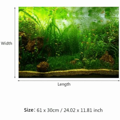 24 Inch Green Water Grass Aquarium Background Self-Adhesive PVC Fish Tank Decor Waterproof Non-Fade Scenery for Freshwater Aquatic Habitat