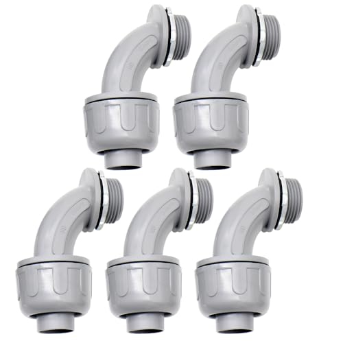 5-Pack 3/4 Inch 90° PVC Liquid Tight Elbow Connectors - UL Listed for Safety and Durability, Flexible Conduit Fittings, Corrosion and Sunlight Resistant for Long-Term Use - size: 3/4 inch (90 Degree)
