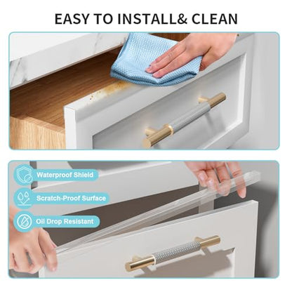 4 Pack Cabinet Protectors for Kitchen Cabinets, 18" Length Clear Cabinet Door Protector Edge Guard 3/4" Thick for Kitchen Drawer Fronts, Slip-On Plastic Edge Guard to Protect Sink & Trash Drawer