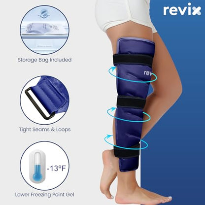 REVIX Full Leg Ice Pack Wrap for Knee, Hip & Thigh, Reusable Cold Gel Wrap - color: Navy