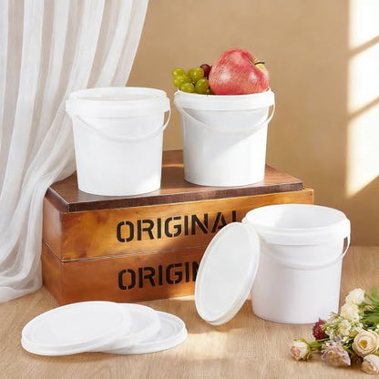 12 Pcs White Plastic Bucket with Lid and Handle, Food Grade Buckets with Lids, Ice Cream Containers Food Safe Bucket for Multipurpose Storage Paint Water Art Crafts Projects (1.26 Quart)