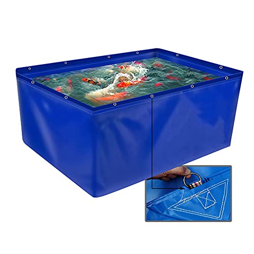 Durable Aquaculture Water Tank with Drain Valve Steel Frame PVC Temporary Fish Pond,Foldable Fish Pond Liner with Grommets Canvas Water Tank for Saltwater Fish Koi Turtles 400gsm Temporary H - size: 5x2x1M