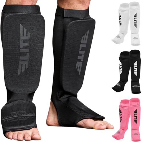 MMA Shin Pads for Muay Thai and Kickboxing, Protective Shin Guards with Instep Guard for Sparring and Training, for Adults, Kids, and Youth - color: All Black, size: Adult - L / XL