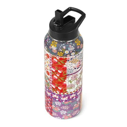 Pioneer Women Water Bottle with Straws Insulated Sports Bottle Boho Flower Travel Thermal Double Walled Vacuum Cup Leak Proof Stainless Steel Tumbler Mother's Day Gifts-32 oz - color: Red