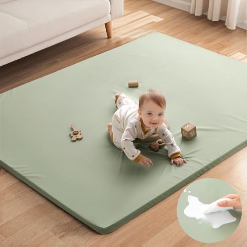 Blissful Diary Vegan Leather Baby Play Mat, 71''x59'', Light Green - color: Light Green, size: 71" X 59"
