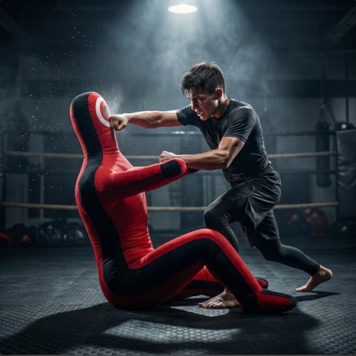 Kids Grappling Standing Dummy - Unfilled – Wrestling, Jiu-Jitsu, MMA Training Dummy with Moveable Arms and Legs – Durable Polyester Fabric - color: Red-Sit, size: 5 ft-60 Inch
