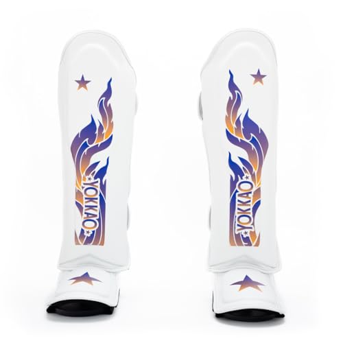 YOKKAO Microfiber Shin Guards - A-Grade Thai Microfiber | Multi-Layer Foam | Single-Shell Wrap | Produced at YOKKAO Factory, Thailand | S-L - color: White Flame, size: Small