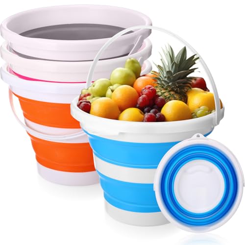 4 Pcs Collapsible Bucket 2.6 Gallon (10l) Foldable Collapsible Sand Bucket with Handle Small Cleaning Pail for Household Outdoor Car Washing Camping Beach Sand (Blue, Pink, Orange, Gray) - color: Blue, Pink, Orange, Gray, size: 2.6 Gallon