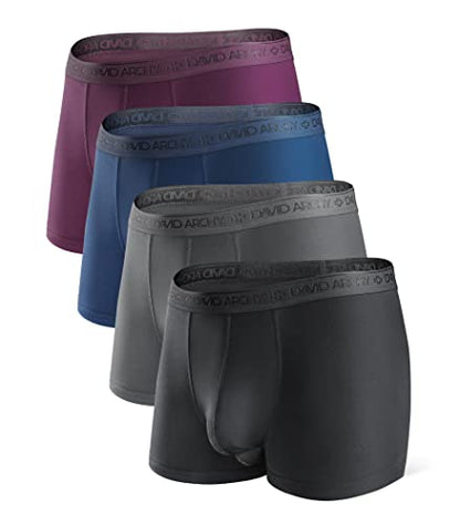 DAVID ARCHY Men's Underwear Modal Boxer Briefs Trunks Multi-Pack - color: A2, Black/Charcoal/Navy/Merlot - 3.5" in 4 Pack, size: Medium