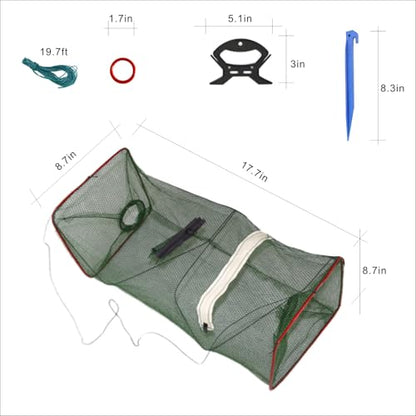 2 Pack Fishing net Trap Foldable Crawfish Bait Trap nets Shrimp Bait Trap Nets Minnow Trap Crab Trap Equipped with 19.7ft Nylon Rope Winding Board Floating Ring and Ground Plug