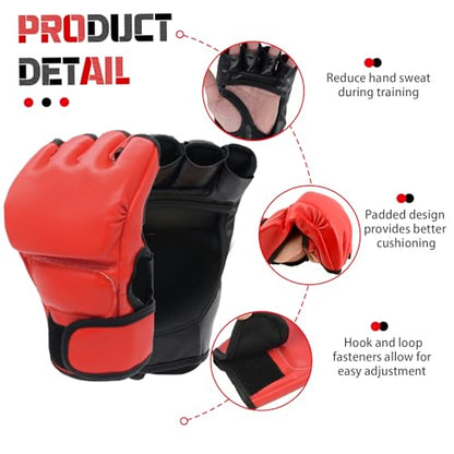 Boxing Gloves and Headgear Set for Adults 2 Pair Gloves and 2 Head Guards - color: BlackRed