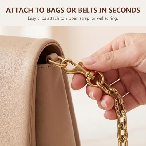2 Pack Metal Bag Extender Chains, Decorative Handbag Chain Straps with Clip-On Clasps for Crossbody Bags, Purses, Wallets & Jeans